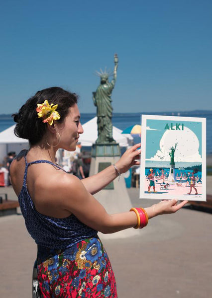 Alki Boardwalk Travel Poster, West Seattle Neighborhood Retro Inspired