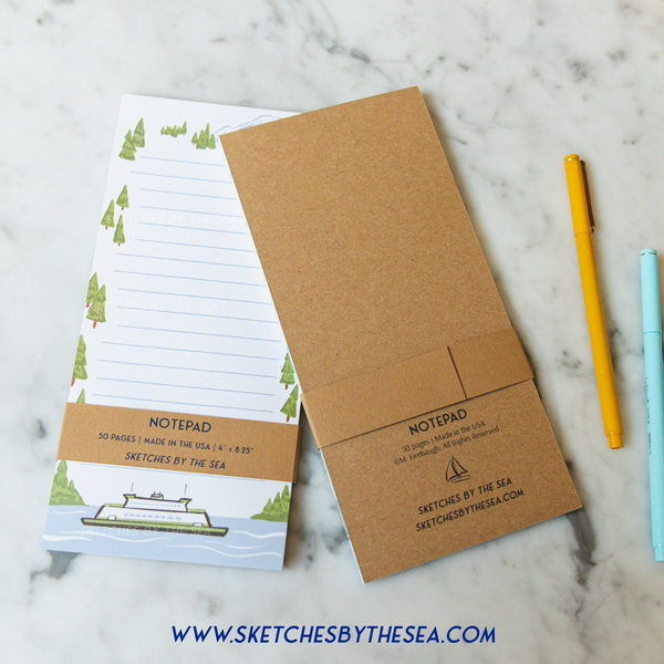 Ferry & Mountain Notepad. Adorable PNW Stationery