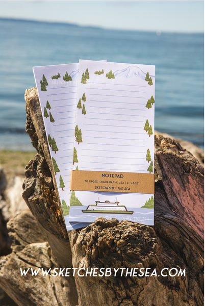 Ferry & Mountain Notepad. Adorable PNW Stationery