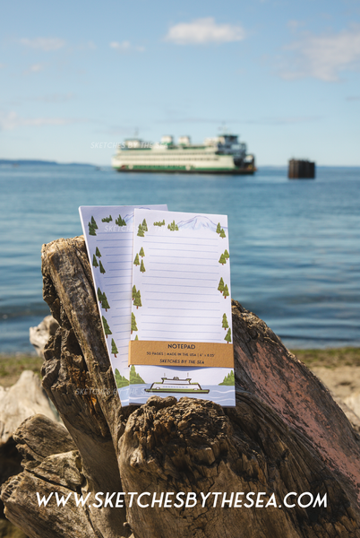 Ferry & Mountain Notepad. Adorable PNW Stationery