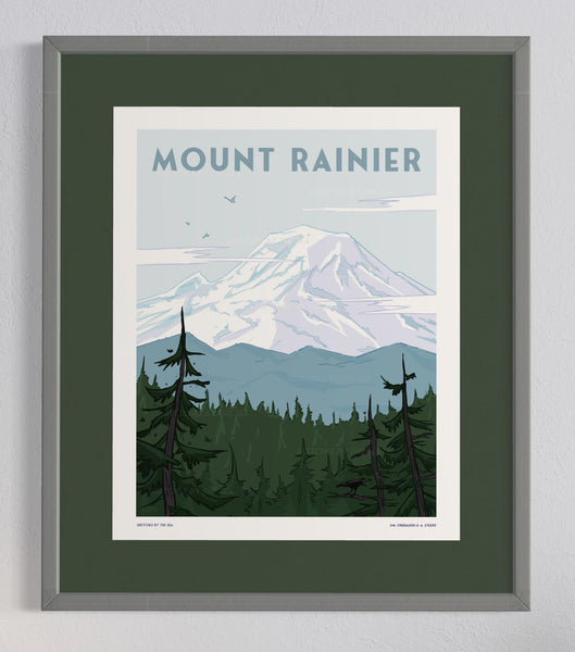 Stoic Mount Rainier Poster, Retro Inspired Art