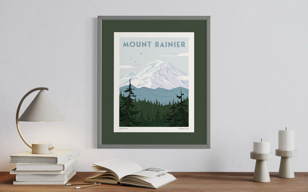 Stoic Mount Rainier Poster, Retro Inspired Art
