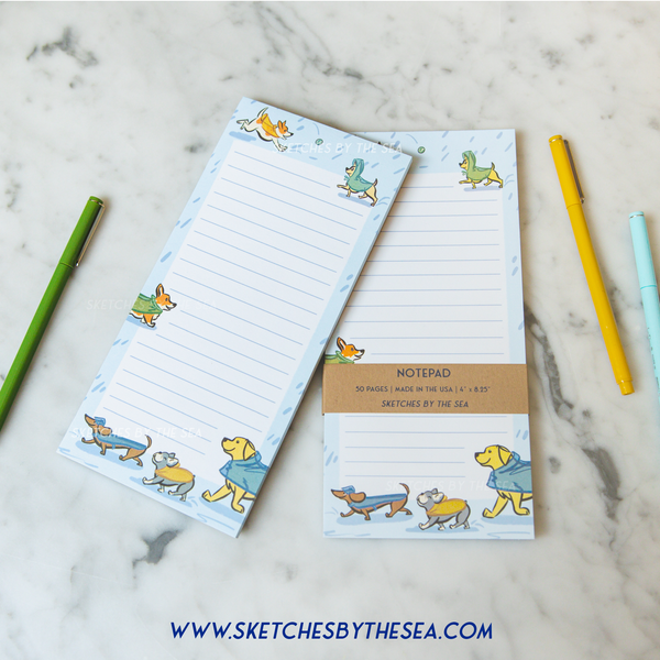 Rain Dogs Notepad. Adorable Dog Lover's Stationery