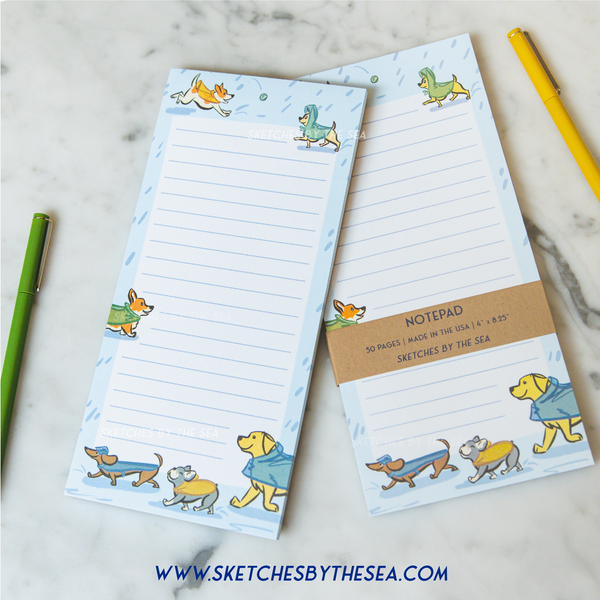 Rain Dogs Notepad. Adorable Dog Lover's Stationery