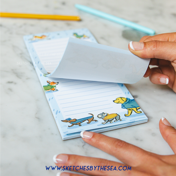 Rain Dogs Notepad. Adorable Dog Lover's Stationery