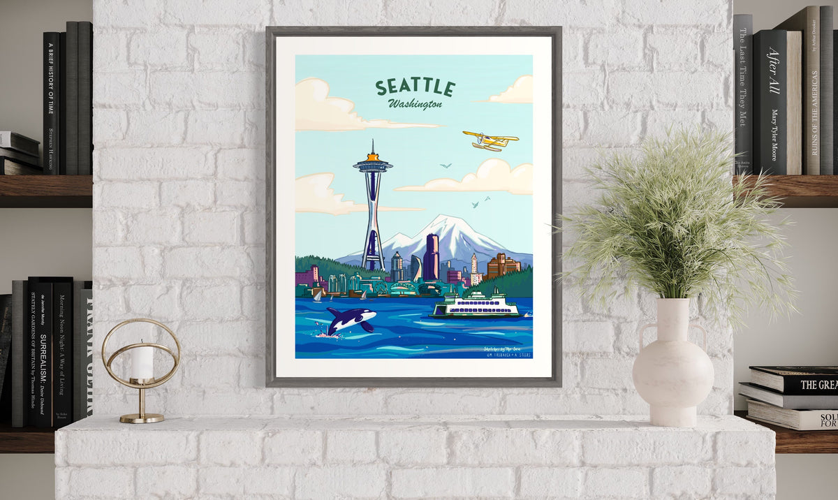 Seattle Travel Poster, Retro Inspired Art – Sketches By The Sea