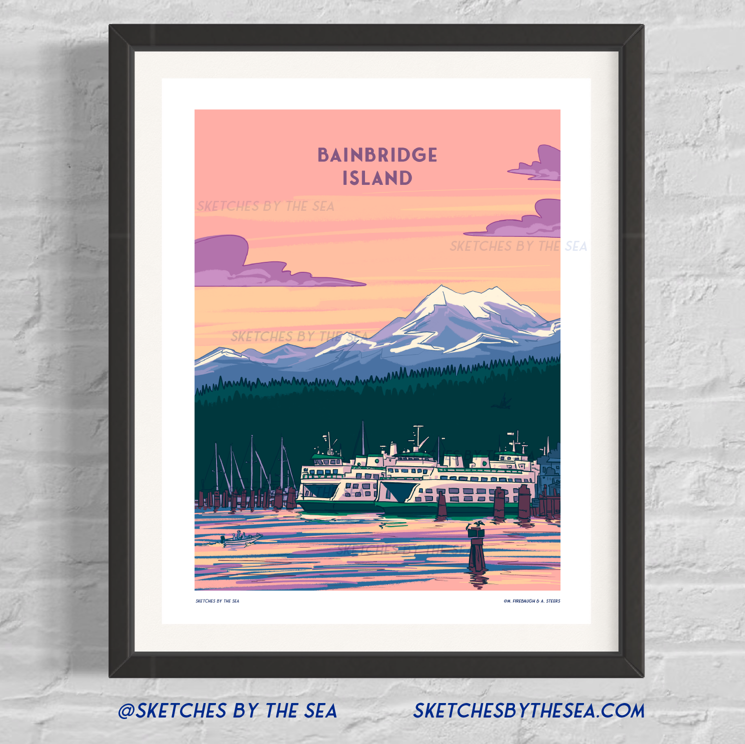 Bainbridge Island Poster, Retro Style Travel Art Print