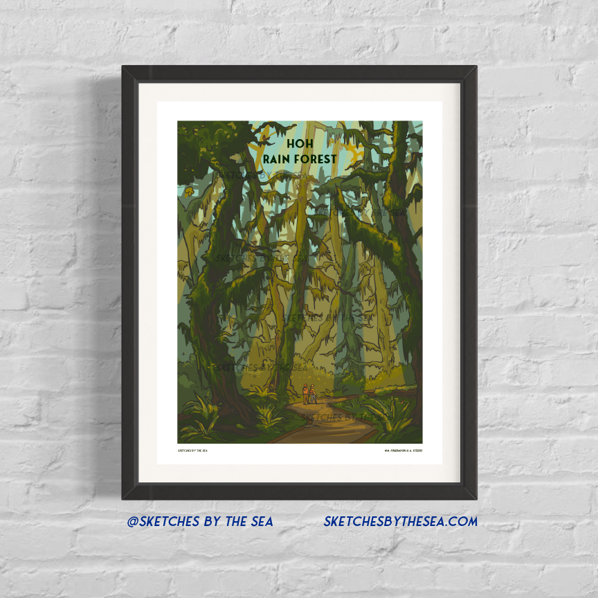 Hoh Rain Forest Poster, Retro Inspired Travel Art