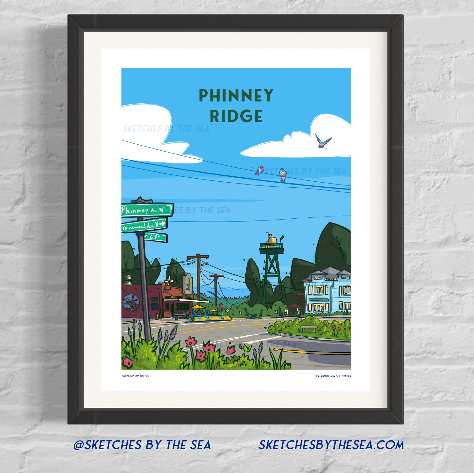 Phinney Ridge Poster, Seattle  Retro Inspired Art