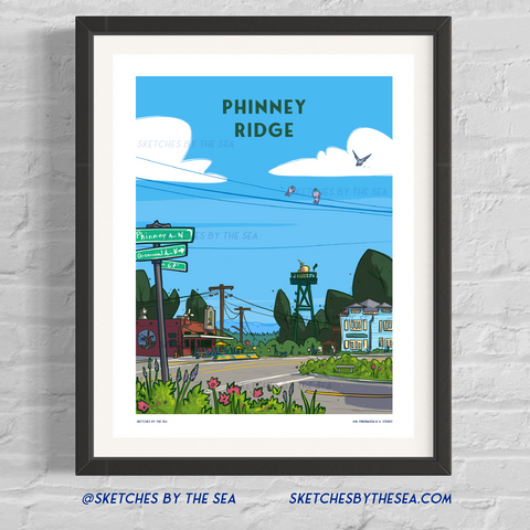 Phinney Ridge Poster, Seattle  Retro Inspired Art