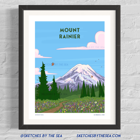 Mount Rainier 2025 Poster, Retro Style Art